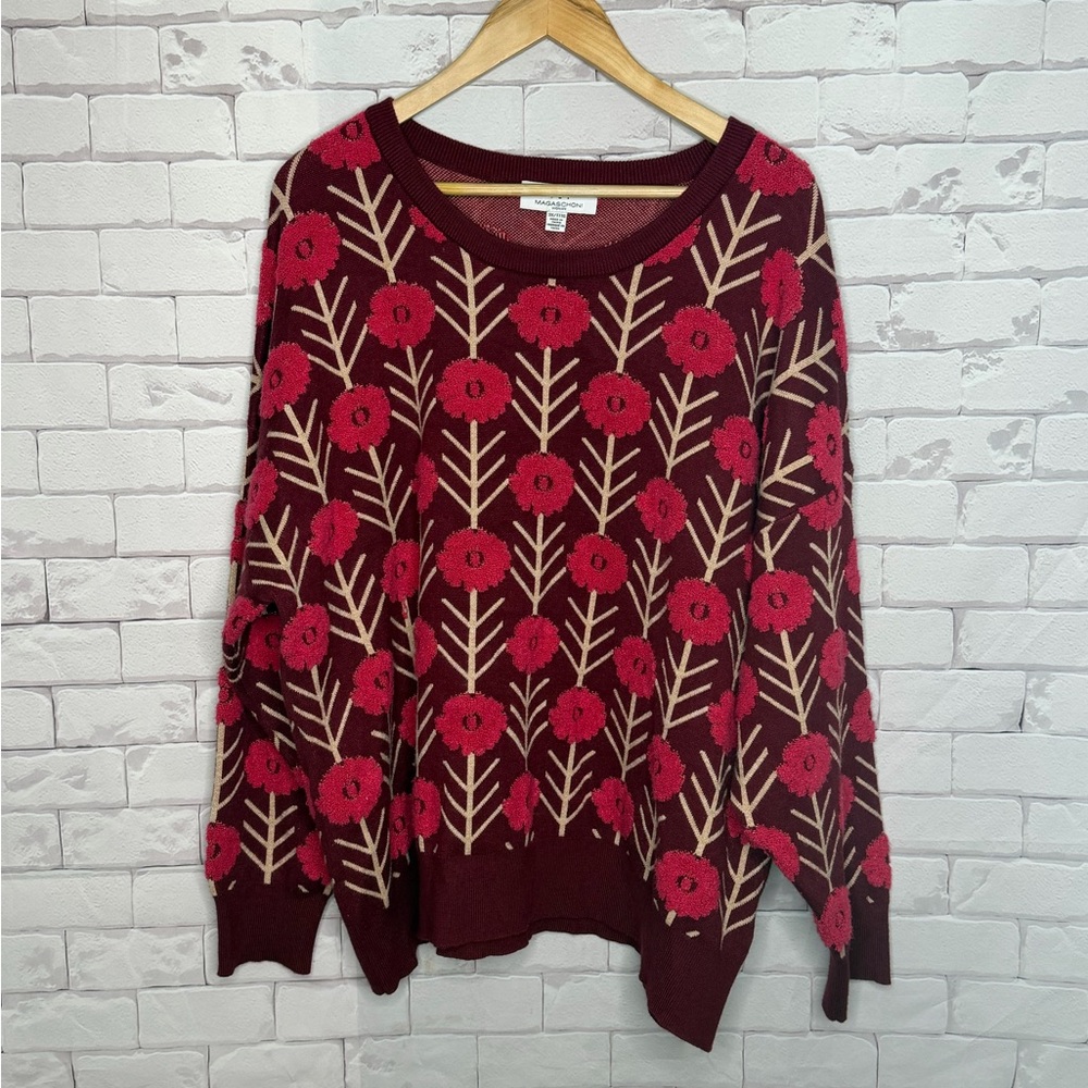 MAGASCHONI Woman Floral Textured Sweater – 3X / Cozy Glam / Bold Floral